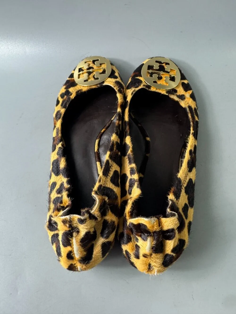 Tory Burch Reva Leopard Calf Hair Animal Print Ballet Flats, Size 9 1/2